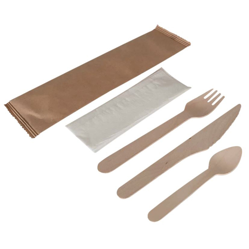 Kit couverts inox 4/1: couteau fourchette cuillère serviette 16 cm